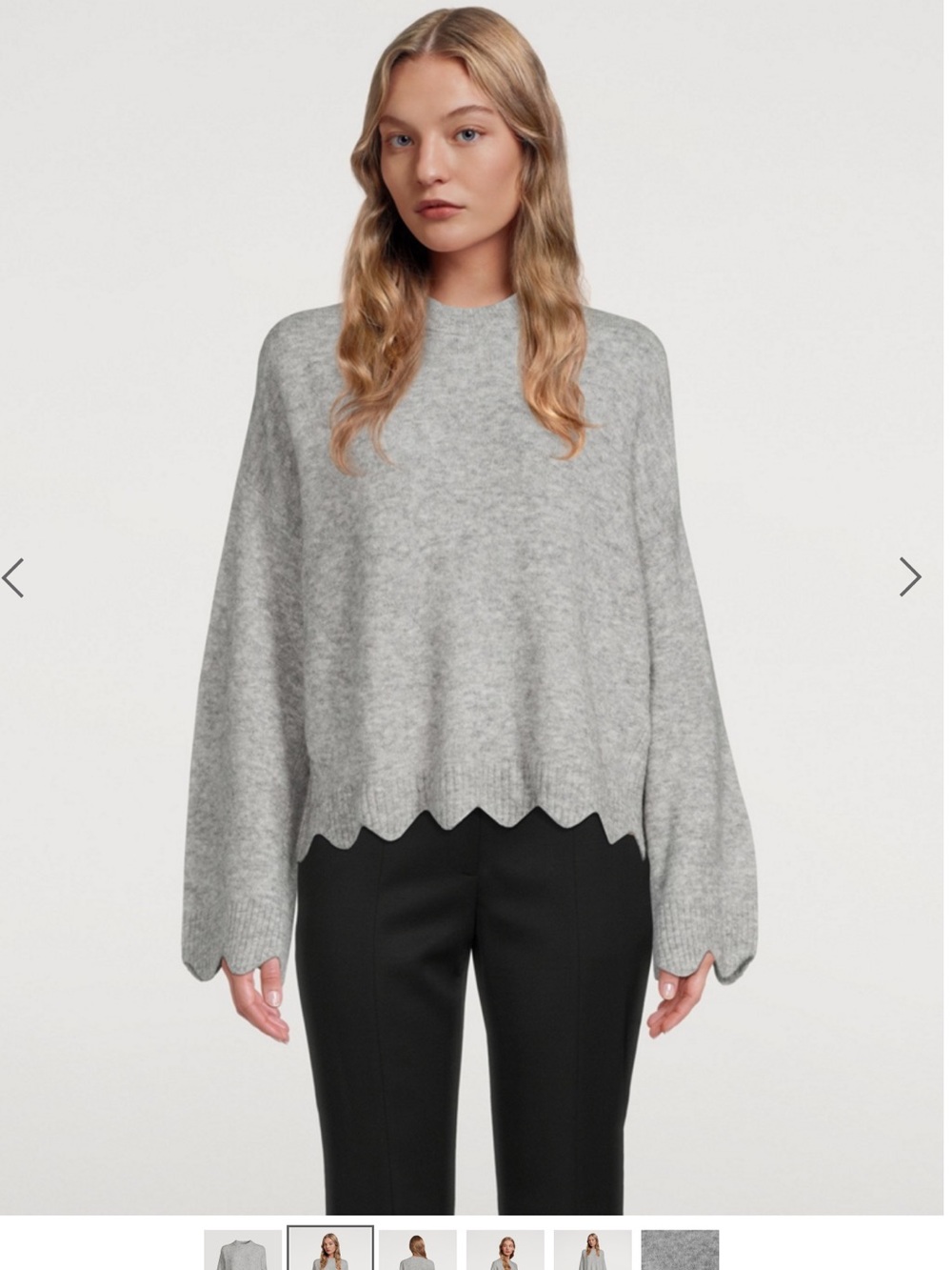 3.1 Phillip Lim Light Gray Scalloped-Hem Crew Sweater